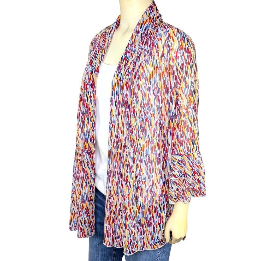 Multiples Y2K Open Front Mesh Cardigan Womens L Semi Sheer Colorful Artsy Boho